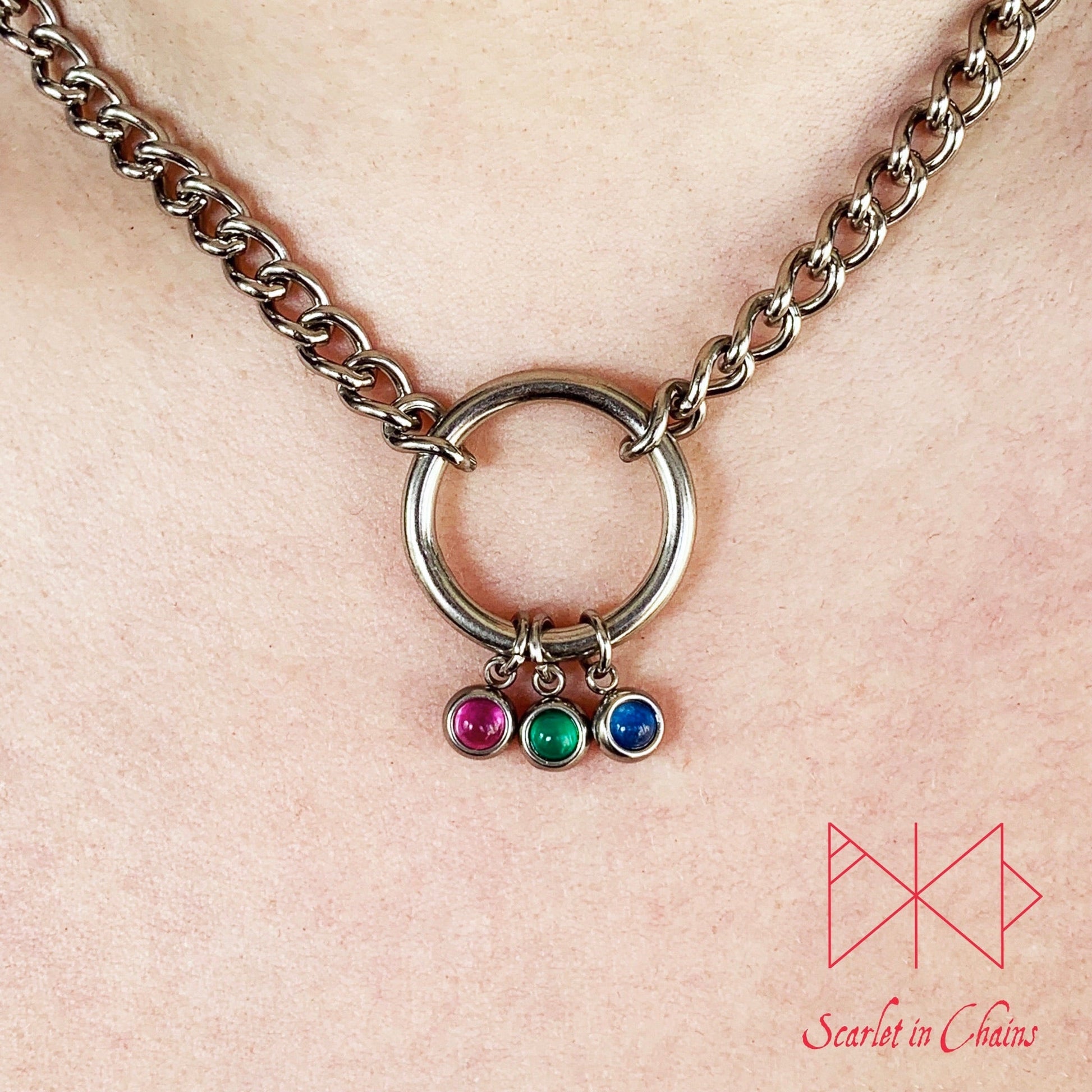 Pride Stainless steel O ring day collar - LGBTQ+ - Trans Pride jewellery - Bisexual necklace - Asexual jewellery - Pride - Non Binary Shown Close Polysexual