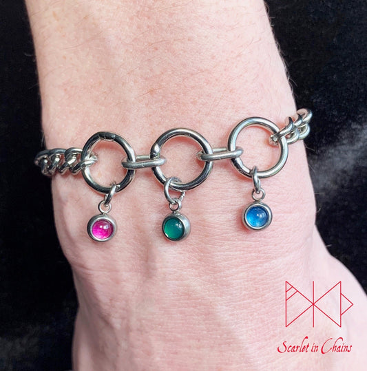 Stainless steel Pride bracelet - Trans pride bracelet - Bisexual jewellery - coming out gift - LGBTQ+ jewellery - Non Binary charm bracelet Shown warn Polysexual