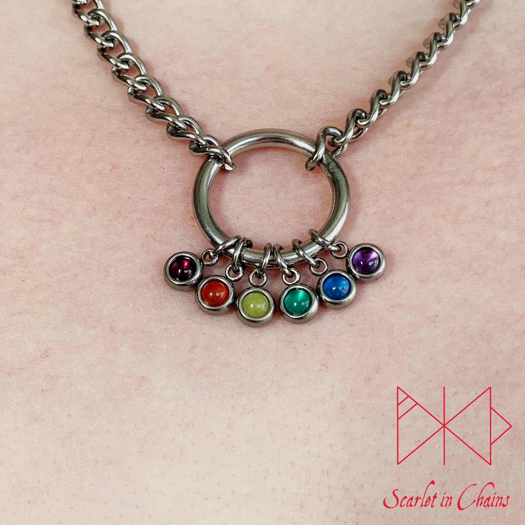 Pride Stainless steel O ring day collar - LGBTQ+ - Trans Pride jewellery - Bisexual necklace - Asexual jewellery - Pride - Non Binary Shown Close Rainbow Pride