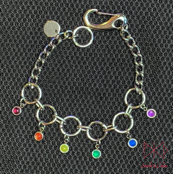 Stainless steel Pride bracelet - Trans pride bracelet - Bisexual jewellery - coming out gift - LGBTQ+ jewellery - Non Binary charm bracelet Shown Close Rainbow Pride 