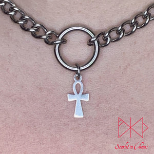 Stainless Steel Ankh charm necklace, day collar, Witch necklace, witchy necklace, Shown close