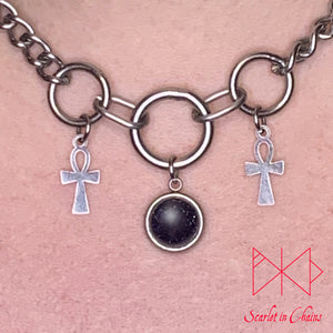 Midnight Ankh stainless steel semiprecious crystal day collar - Goth choker - Witch necklace - Goth collar - Pastel Goth shown close