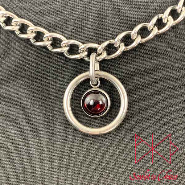 Stainless Steel Mini crystal day collar - Subtle day collar - Garnet necklace - locking collar - Pagan necklace - Goth necklace - O ring Shown Close Up