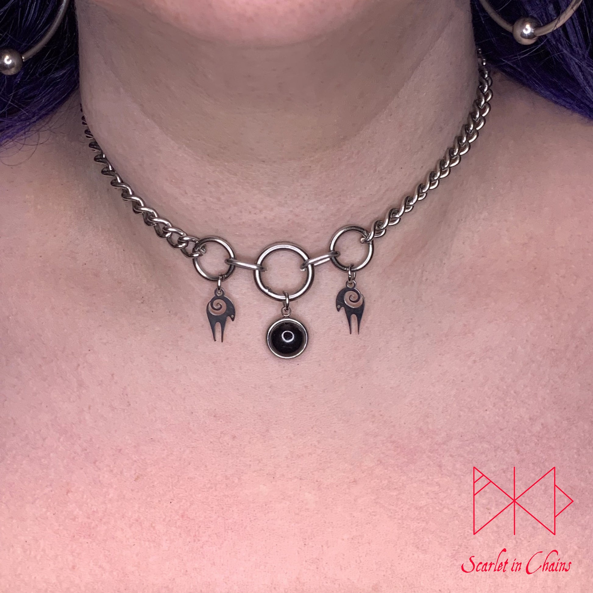 Midnight Goats stainless steel semiprecious crystal day collar - Goth choker - Goat necklace - Goth collar - Pastel Goth shown warn