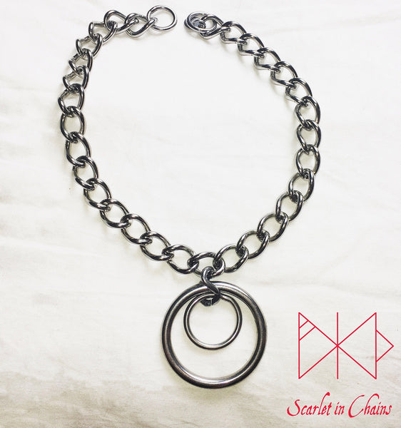 flat shot Eclipse Collar, 3mm chain collar with large 40mm O ring with a 20mm smaller O ring inside it