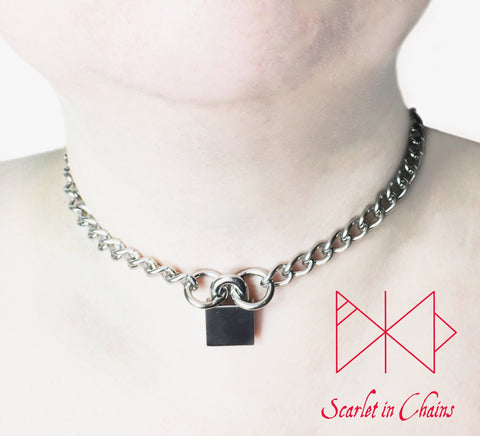 stainless steel chain choker with stainless steel padlock worn