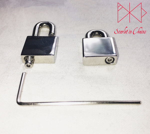 close up of allen key mechanism of stainless steel padlock