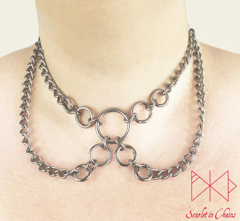 worn shot of synergy collar, stainless steel chain double layer collar