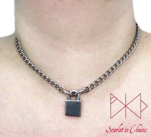 stainless steel chain choker with stainless steel padlock worn