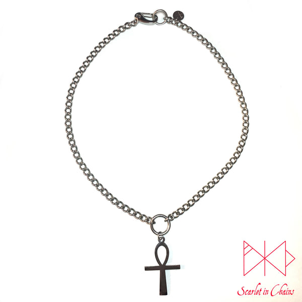 Stainless Steel Ankh Necklace witchy necklace shown flat