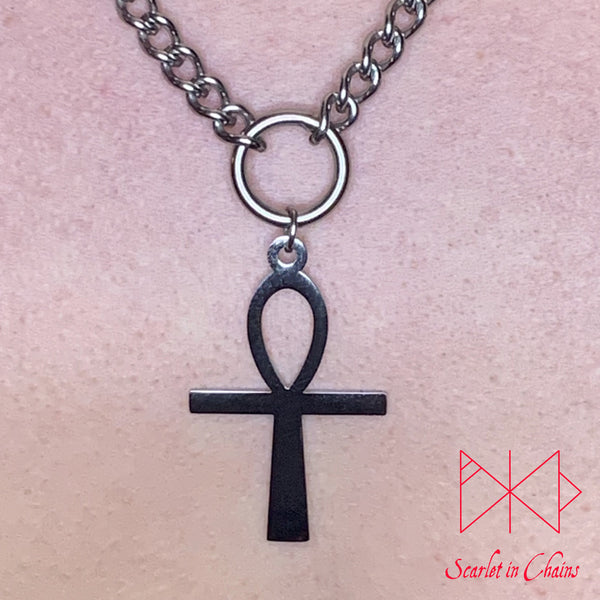 Stainless Steel Ankh Necklace witchy necklace shown close