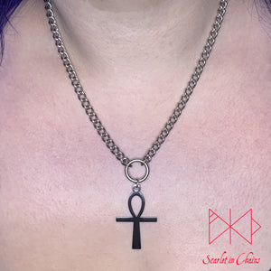 Stainless Steel Ankh Necklace witchy necklace shown warn