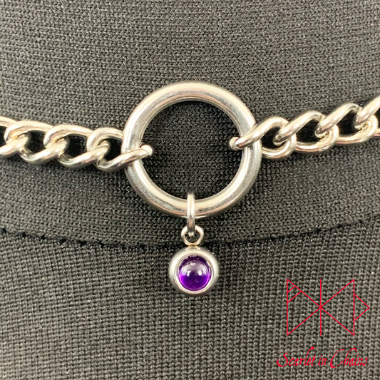 Stainless Steel Micro Crystal Luna day collar - bdsm day collar - amethyst choker - O ring collar - locking day collar - subtle day collar Shown Close up