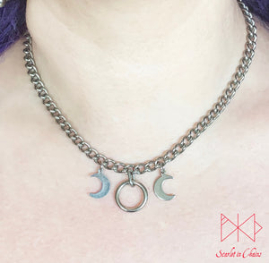 worn far shot of micro goddess necklace 