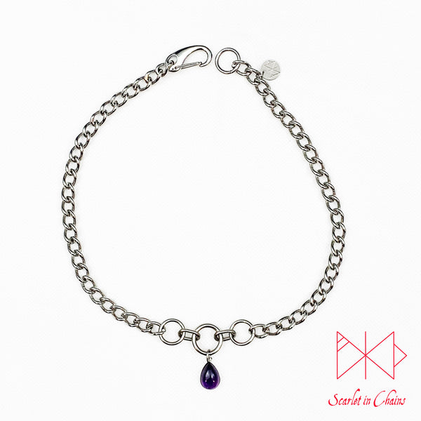 Stainless Steel Crystal princess day collar - cute collar - BDSM day collar - Subtle day collar - Amethyst necklace - Goth - BDSM Pet Play flat shot