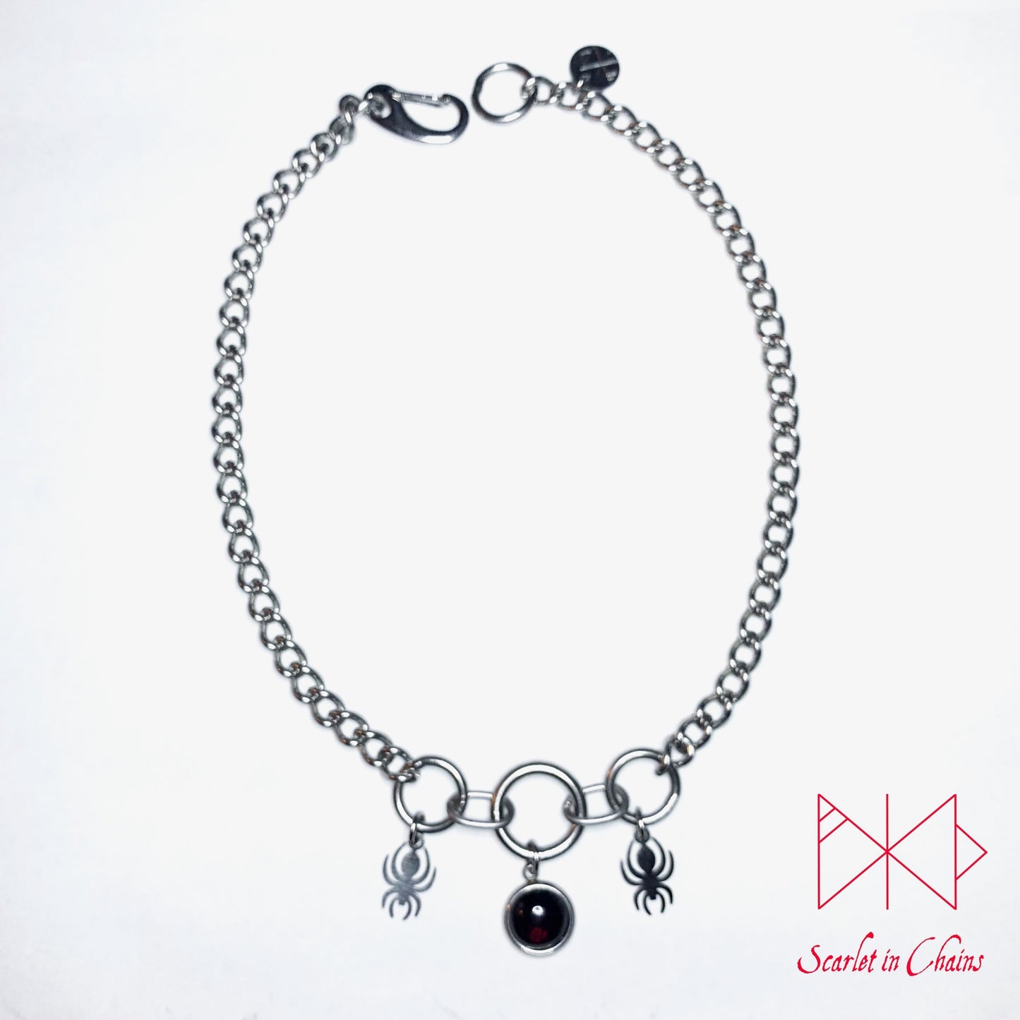 Midnight Spiders stainless steel semiprecious crystal day collar - Goth choker - Goat necklace - Goth collar - Pastel Goth shown flat