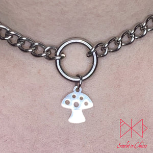 Stainless Steel Toadstool charm necklace, day collar, Witch necklace, witchy necklace, Shown close