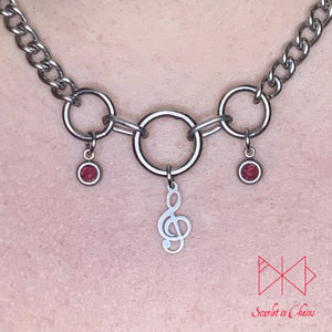 Stainless Steel Crystal Midday Treble Clef - Music day collar - bdsm day collar - O ring collar - locking day collar - subtle day collar - Goth shown close